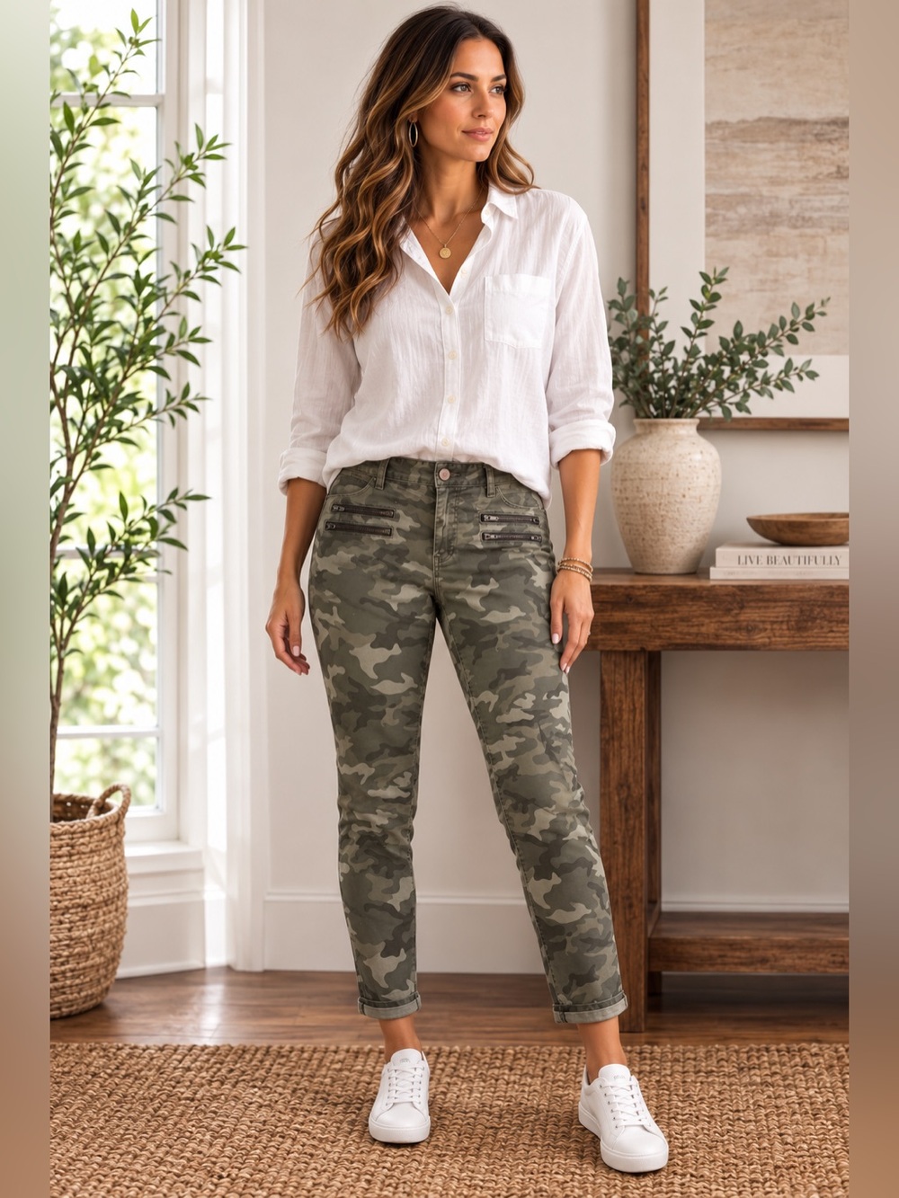 Gap 1969 Always Skinny Camo Pants 34R Zip Pocket Camouflage Ankle Jeans